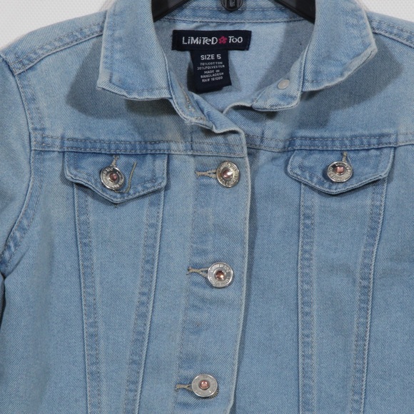 Limited Too Girls Light Blue Jean Button Down Crop Denim Jacket Size 5 - Picture 3 of 4